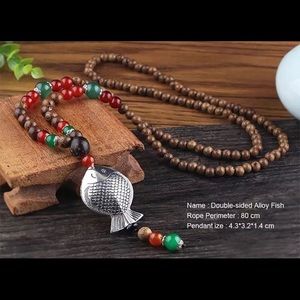 Wood Beaded Necklace with Pendant